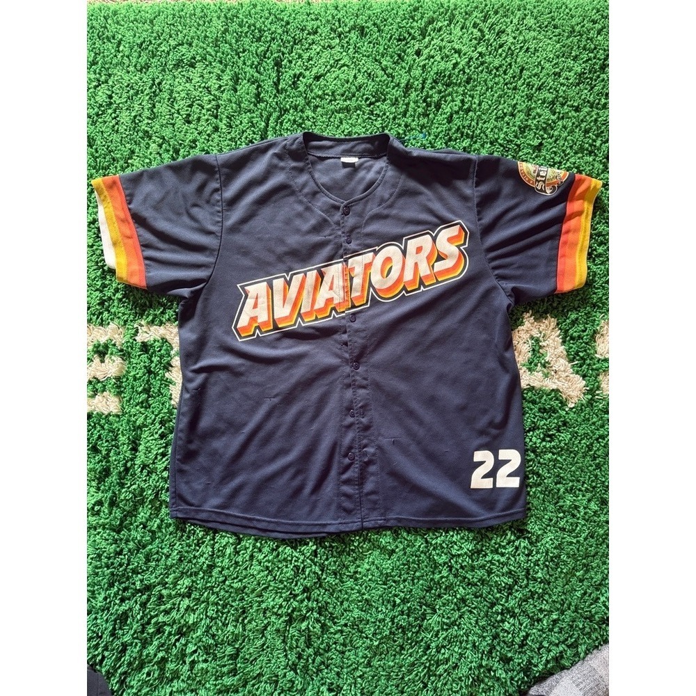 Aviators Baseball Jersey‎ Button Up Athletic Number 22 Navy Orange White
